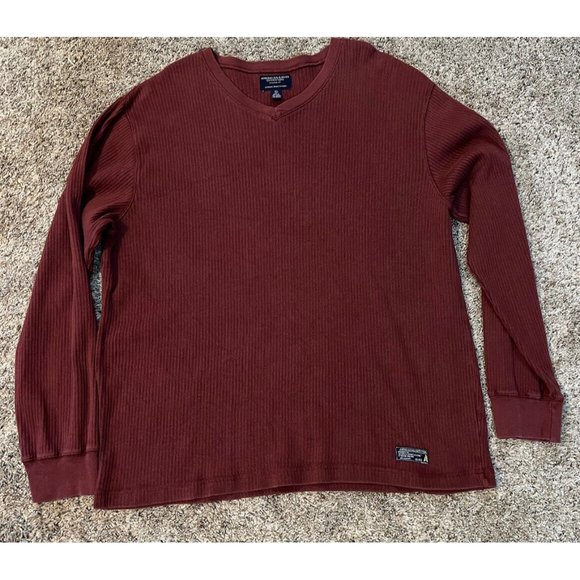 Vintage American Eagle Mens V-Neck Ribbed Shirt Size XL Long Sleeve - Picture 1 of 5